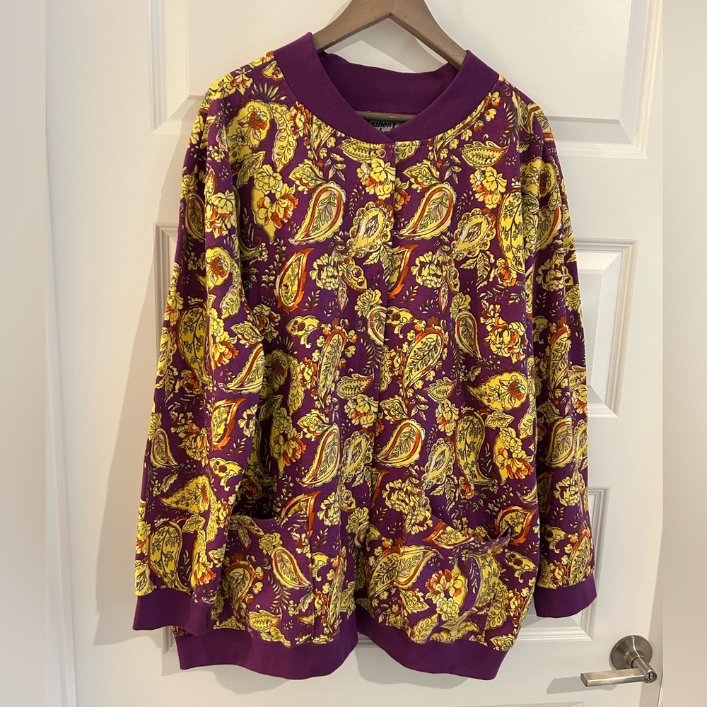 Anthony Richards Paisley Cardigan Purple Yellow Size 2X